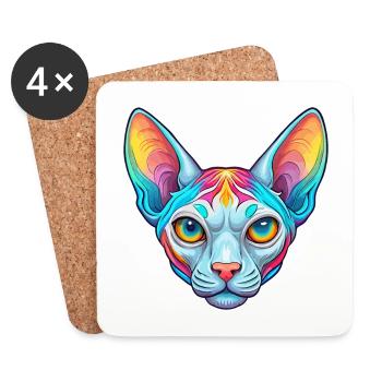 Sphynx Chat Race Dessin animé Kawaii Animal Animal Pet - Dessous de verre (lot de 4) - blanc - Devant
