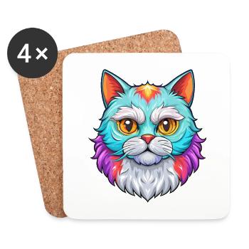 Selkirk Rex Katzenrasse Cartoon Kawaii Tier Haustier - Untersetzer (4er-Set) - Weiß - Vorne