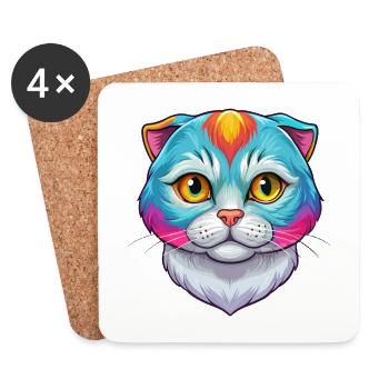 Scottish Fold Shorthair Chat Race Dessin animé Kawaii A - Dessous de verre (lot de 4) - blanc - Devant