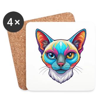 Siamesische Kurzhaarkatze Rasse Karikatur Kawaii Tier - Untersetzer (4er-Set) - Weiß - Vorne