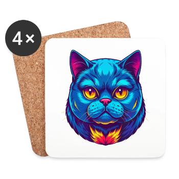 British Shorthair Chat Race Dessin animé Kawaii Animal - Dessous de verre (lot de 4) - blanc - Devant