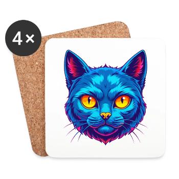 Chartreux Cat Breed Cartoon Kawaii Animal Pet - Coasters (set of 4) - white - Front