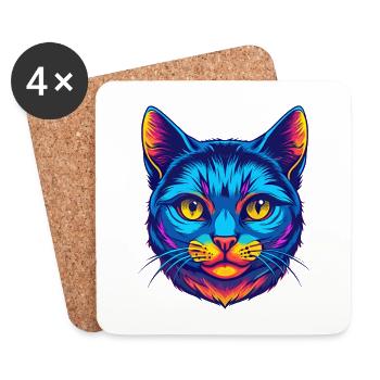 Chat européen à poil court Race Dessin animé Kawaii Animal - Dessous de verre (lot de 4) - blanc - Devant