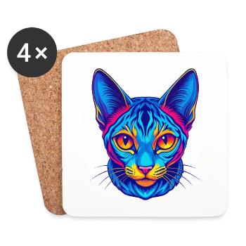 Ocicat Chat Race Dessin Animé Kawaii Animal Pet - Dessous de verre (lot de 4) - blanc - Devant