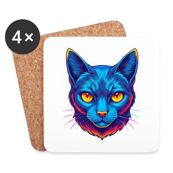 Russische Blaue Katze Rasse Karikatur Kawaii Tier Haustier - Untersetzer (4er-Set) - Weiß - Vorne