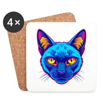 Chat Tonkinois Race de chat Dessin animé Kawaii Animal de compagnie - Dessous de verre (lot de 4) - blanc - Devant