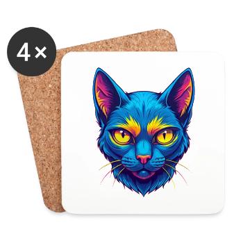 Khao Manee Chat Race Dessin Animé Kawaii Animal Pet - Dessous de verre (lot de 4) - blanc - Devant