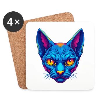German Rex Cat Breed Cartoon Kawaii Animal Pet - Coasters (set of 4) - white - Front