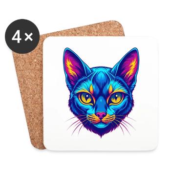 Arabe Mau Chat Race Dessin Animé Kawaii Animal Pet - Dessous de verre (lot de 4) - blanc - Devant
