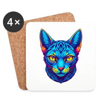 Arabian Egyptian Mau Cat Breed Cartoon Kawaii Anim - Coasters (set of 4) - white - Front