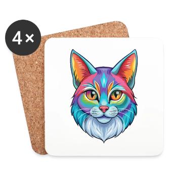 Somali Shorthair Chat Race Dessin animé Kawaii Animal P - Dessous de verre (lot de 4) - blanc - Devant