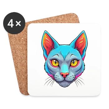 Russische Blaue Katze Rasse Karikatur Kawaii Tier Haustier - Untersetzer (4er-Set) - Weiß - Vorne