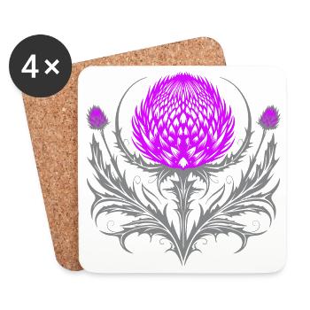 Distel Tattoo Scottish Thistle Botanical Art - Untersetzer (4er-Set) - Weiß - Vorne
