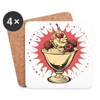 Sundae à la crème glacée graphique - Dessous de verre (lot de 4) - blanc - Devant