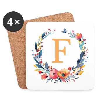 F Monogram, Couronne de fleurs, Personnalisable - Dessous de verre (lot de 4) - blanc - Devant