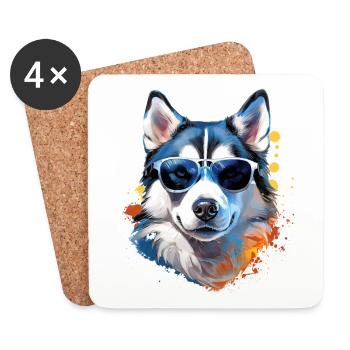 Husky with sunglasses - Coasters (set of 4) - white - Front