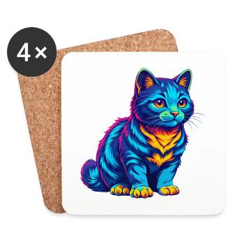 Aegean Cat Breed Cartoon Kawaii Animal Pet - Coasters (set of 4) - white - Front