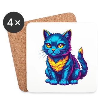 Chypre Chat Race Dessin Animé Kawaii Animal Pet - Dessous de verre (lot de 4) - blanc - Devant
