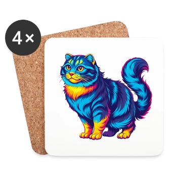 American Curl Katzenrasse Cartoon Kawaii Tier Haustier - Untersetzer (4er-Set) - Weiß - Vorne