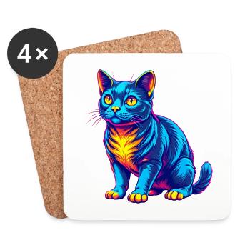Chat brésilien à poil court dessin animé kawaii anima - Dessous de verre (lot de 4) - blanc - Devant