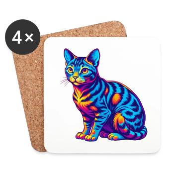 Ocicat Chat Race Dessin Animé Kawaii Animal Pet - Dessous de verre (lot de 4) - blanc - Devant