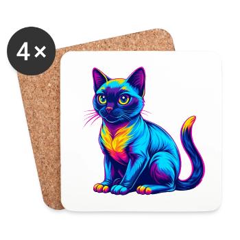 Siamesische Kurzhaarkatze Rasse Karikatur Kawaii Tier - Untersetzer (4er-Set) - Weiß - Vorne