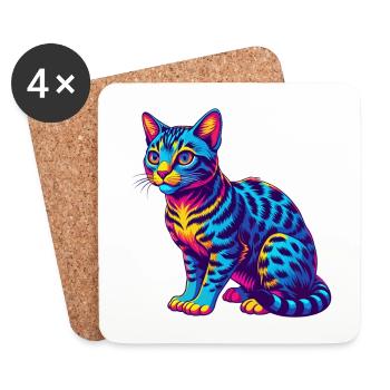 Ocicat Chat Race Dessin Animé Kawaii Animal Pet - Dessous de verre (lot de 4) - blanc - Devant