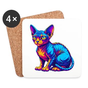 rouge Devon Rex Chat Race Dessin animé Kawaii Animal Pet - Dessous de verre (lot de 4) - blanc - Devant