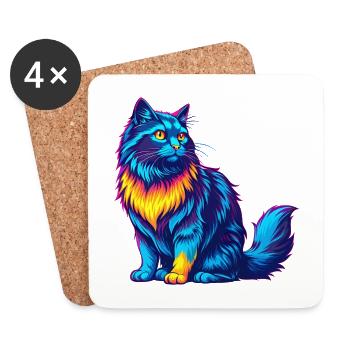 Allemand à poil long race de chat dessin animé Kawaii Animal Pe - Dessous de verre (lot de 4) - blanc - Devant