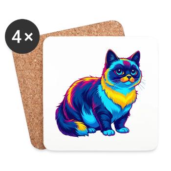 Snowshoe Cat Breed Cartoon Kawaii Animal Pet - Coasters (set of 4) - white - Front