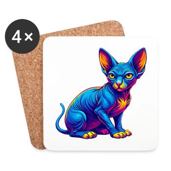 Sphynx Chat Race Dessin animé Kawaii Animal Animal Pet - Dessous de verre (lot de 4) - blanc - Devant