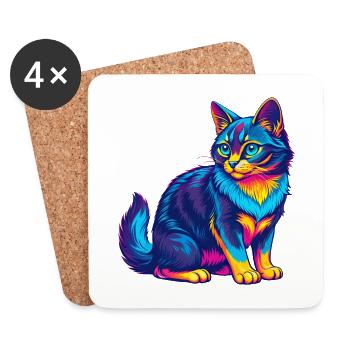 Somali Shorthair Chat Race Dessin animé Kawaii Animal P - Dessous de verre (lot de 4) - blanc - Devant