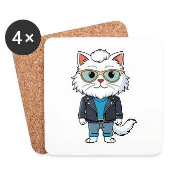 Weiße langhaarige persische lustige Cartoon Kawaii Jacke - Untersetzer (4er-Set) - Weiß - Vorne