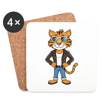 Tiger Lustige Cartoon Kawaii Jacke Sonnenbrille - Untersetzer (4er-Set) - Weiß - Vorne