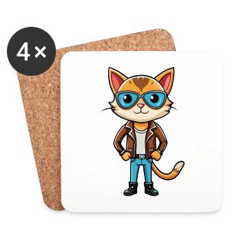 Siamesische lustige Cartoon Kawaii Jacke Sonnenbrille - Untersetzer (4er-Set) - Weiß - Vorne