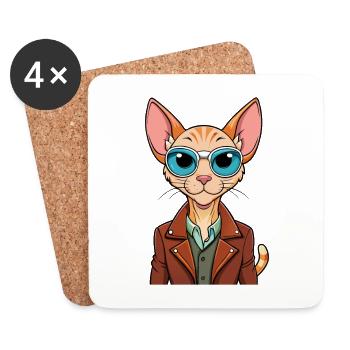 Peterbald Funny Cartoon Kawaii Veste Lunettes de soleil - Dessous de verre (lot de 4) - blanc - Devant