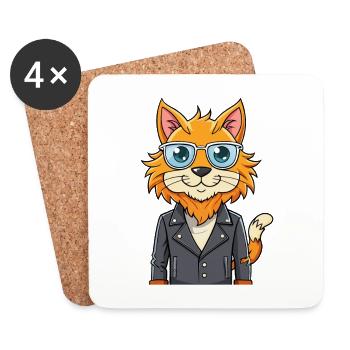 Maine Coon Funny Cartoon Kawaii Jacket Sunglasses - Coasters (set of 4) - white - Front