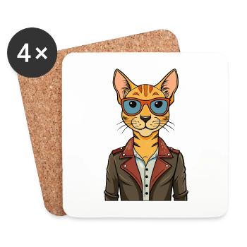 Ocicat Domestique Drôle Dessin Animé Kawaii Veste Sungla - Dessous de verre (lot de 4) - blanc - Devant