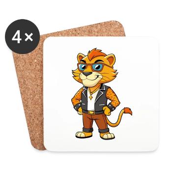 Liger Hybrid Lion Tiger Lustige Cartoon Kawaii Jacke - Untersetzer (4er-Set) - Weiß - Vorne