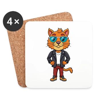 Havana Brown Drôle Dessin Animé Kawaii Veste Lunettes de soleil - Dessous de verre (lot de 4) - blanc - Devant
