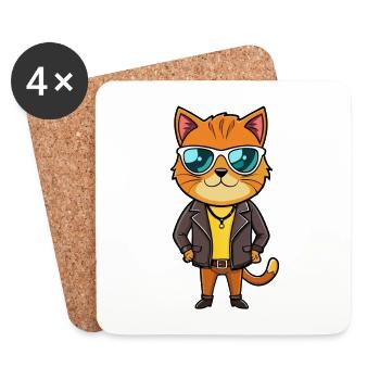 Exotic Shorthair Funny Cartoon Kawaii Jacket Sungl - Coasters (set of 4) - white - Front