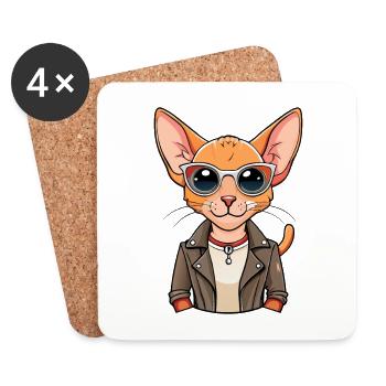 Devon Rex Funny Cartoon Kawaii Veste Lunettes de soleil - Dessous de verre (lot de 4) - blanc - Devant