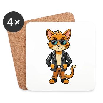 Arabian Mau Funny Cartoon Kawaii Jacket Sunglasses - Coasters (set of 4) - white - Front