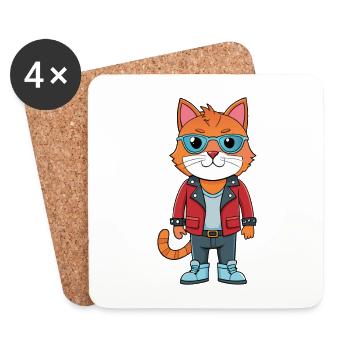 British Shorthair Drôle Dessin Animé Kawaii Veste Sung - Dessous de verre (lot de 4) - blanc - Devant