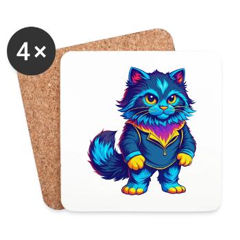 Ragamuffin Chat Race Dessin animé Kawaii Animal Pet - Dessous de verre (lot de 4) - blanc - Devant