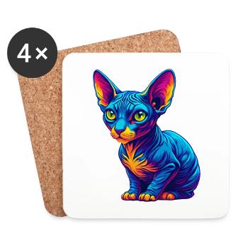 Cornish Rex Katzenrasse Cartoon Kawaii Tier Haustier - Untersetzer (4er-Set) - Weiß - Vorne