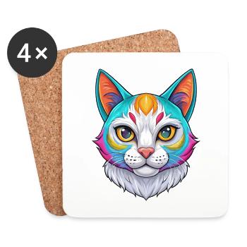 Coréen Bobtail Chat Race Dessin animé Kawaii Animal Pet - Dessous de verre (lot de 4) - blanc - Devant