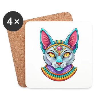 Egyptian Mau Cat Breed Cartoon Kawaii Animal Pet - Coasters (set of 4) - white - Front
