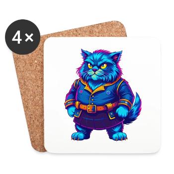 Highlander Katzenrasse Cartoon Kawaii Tier Haustier - Untersetzer (4er-Set) - Weiß - Vorne