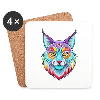 lynx eurasien chat race dessin animé Kawaii animal de compagnie - Dessous de verre (lot de 4) - blanc - Devant
